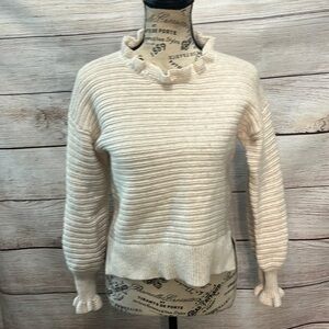 Madewell Ruffle Neck Sweater Pullover Ribbed Cropped Cotton Merino Size Small